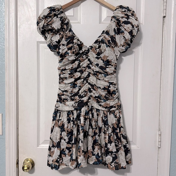 Abercrombie and Fitch Drama Puff Sleeve Floral Ruched Mini Dress Size Medium - Picture 8 of 11